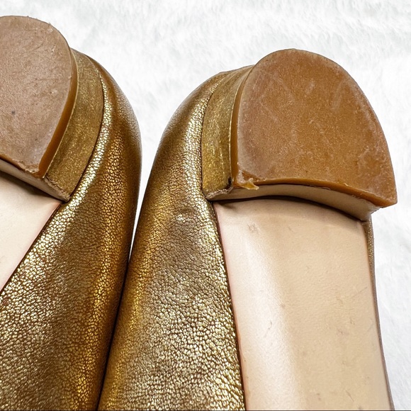 Miu Miu Gold Metallic Leather Pointed Toe Ballet Flats Snake Print Trim 38.5 - Picture 11 of 15